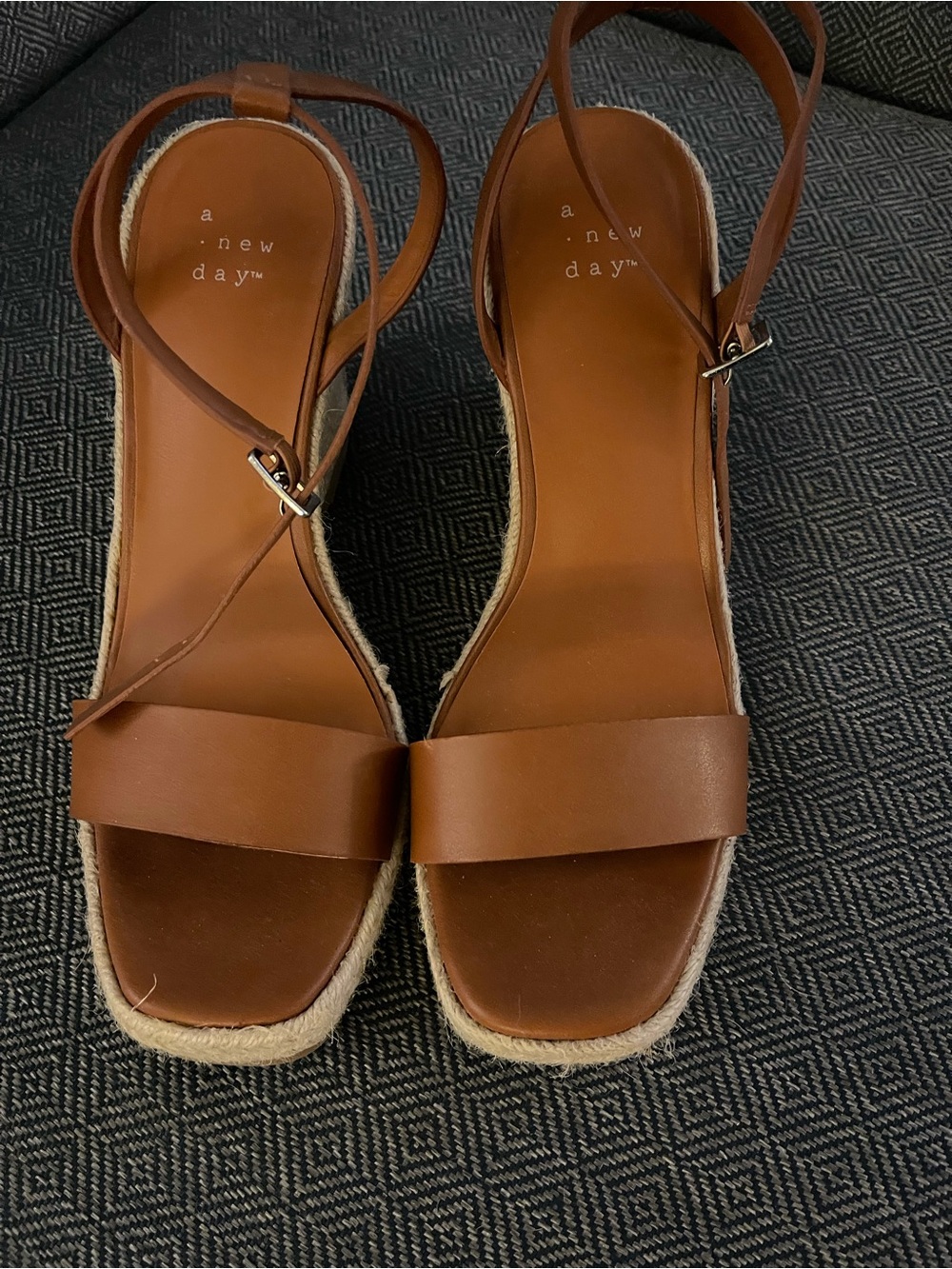 a new day Tan Leather Espadrille Wedge Sandals with Ankle Strap